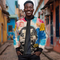 James Baldwin Sleeve Zip Bomber Jacket Colorful Graffiti Style Portrait The Fire Next Time Text Bold Civil Rights Tribute - Wonder Print Shop