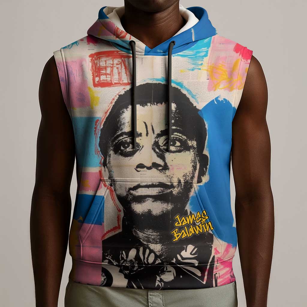 James Baldwin Sleeveless Hoodie Colorful Graffiti Style Portrait The Fire Next Time Text Bold Civil Rights Tribute - Wonder Print Shop