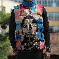 James Baldwin Sleeveless Puffer Jacket Colorful Graffiti Style Portrait The Fire Next Time Text Bold Civil Rights Tribute - Wonder Print Shop