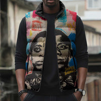 James Baldwin Sleeveless Puffer Jacket Colorful Graffiti Style Portrait The Fire Next Time Text Bold Civil Rights Tribute - Wonder Print Shop
