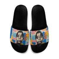 James Baldwin Slide Sandals Colorful Graffiti Style Portrait The Fire Next Time Text Bold Civil Rights Tribute - Wonder Print Shop