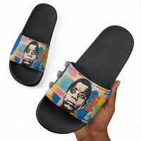 James Baldwin Slide Sandals Colorful Graffiti Style Portrait The Fire Next Time Text Bold Civil Rights Tribute - Wonder Print Shop