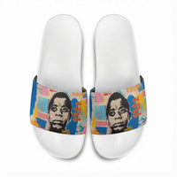 James Baldwin Slide Sandals Colorful Graffiti Style Portrait The Fire Next Time Text Bold Civil Rights Tribute - Wonder Print Shop