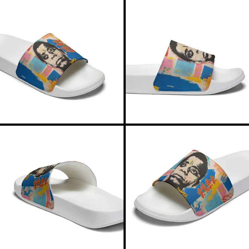 James Baldwin Slide Sandals Colorful Graffiti Style Portrait The Fire Next Time Text Bold Civil Rights Tribute - Wonder Print Shop