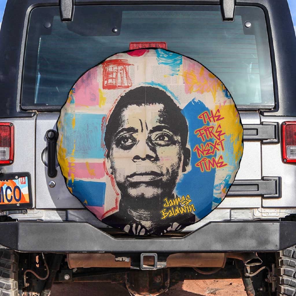 James Baldwin Spare Tire Cover Colorful Graffiti Style Portrait The Fire Next Time Text Bold Civil Rights Tribute - Wonder Print Shop
