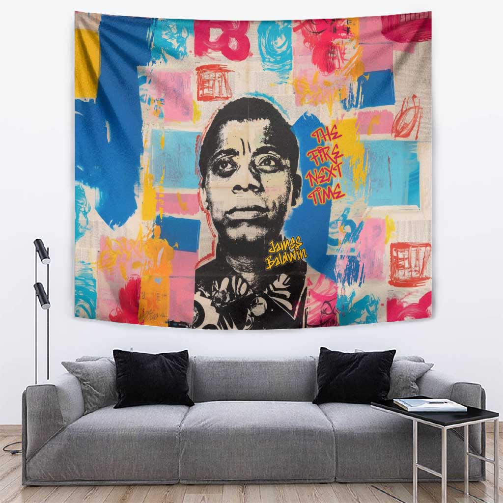 James Baldwin Tapestry Colorful Graffiti Style Portrait The Fire Next Time Text Bold Civil Rights Tribute - Wonder Print Shop