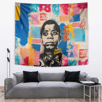 James Baldwin Tapestry Colorful Graffiti Style Portrait The Fire Next Time Text Bold Civil Rights Tribute - Wonder Print Shop