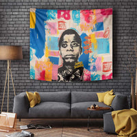 James Baldwin Tapestry Colorful Graffiti Style Portrait The Fire Next Time Text Bold Civil Rights Tribute - Wonder Print Shop