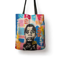 James Baldwin Tote Bag Colorful Graffiti Style Portrait The Fire Next Time Text Bold Civil Rights Tribute - Wonder Print Shop
