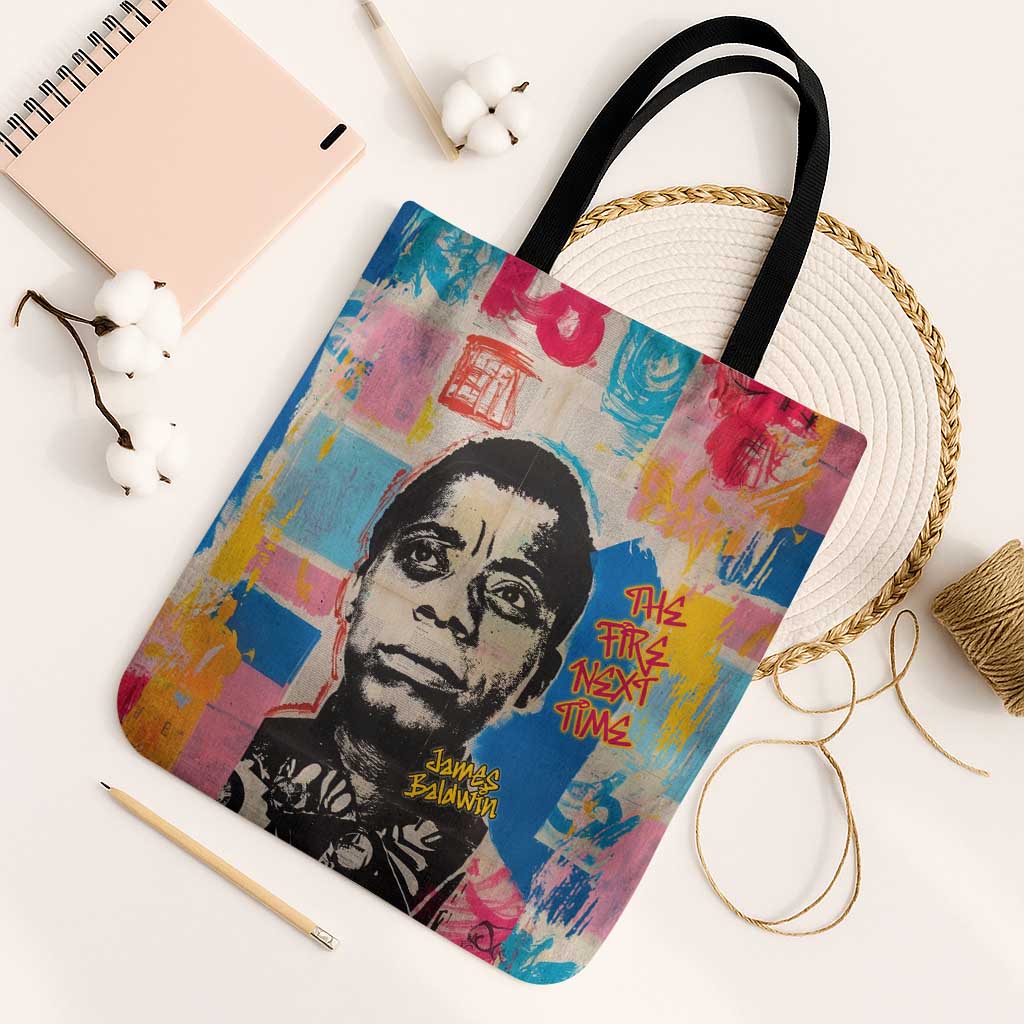 James Baldwin Tote Bag Colorful Graffiti Style Portrait The Fire Next Time Text Bold Civil Rights Tribute - Wonder Print Shop