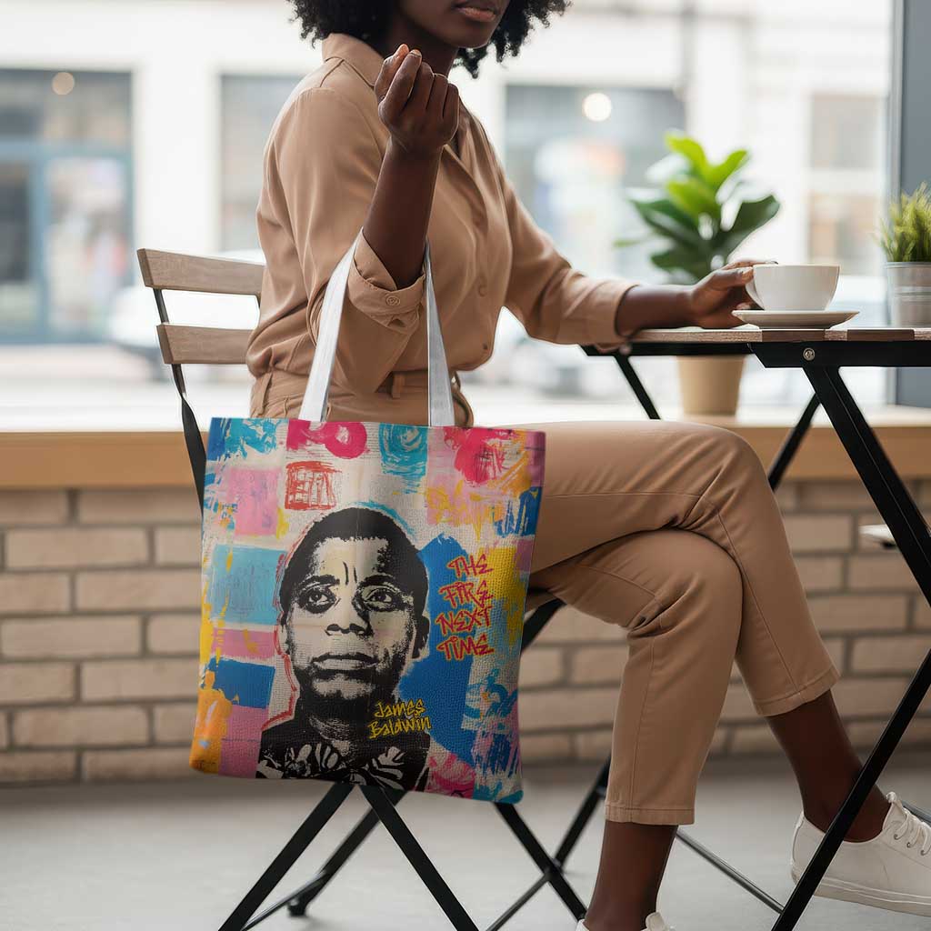James Baldwin Tote Bag Colorful Graffiti Style Portrait The Fire Next Time Text Bold Civil Rights Tribute - Wonder Print Shop