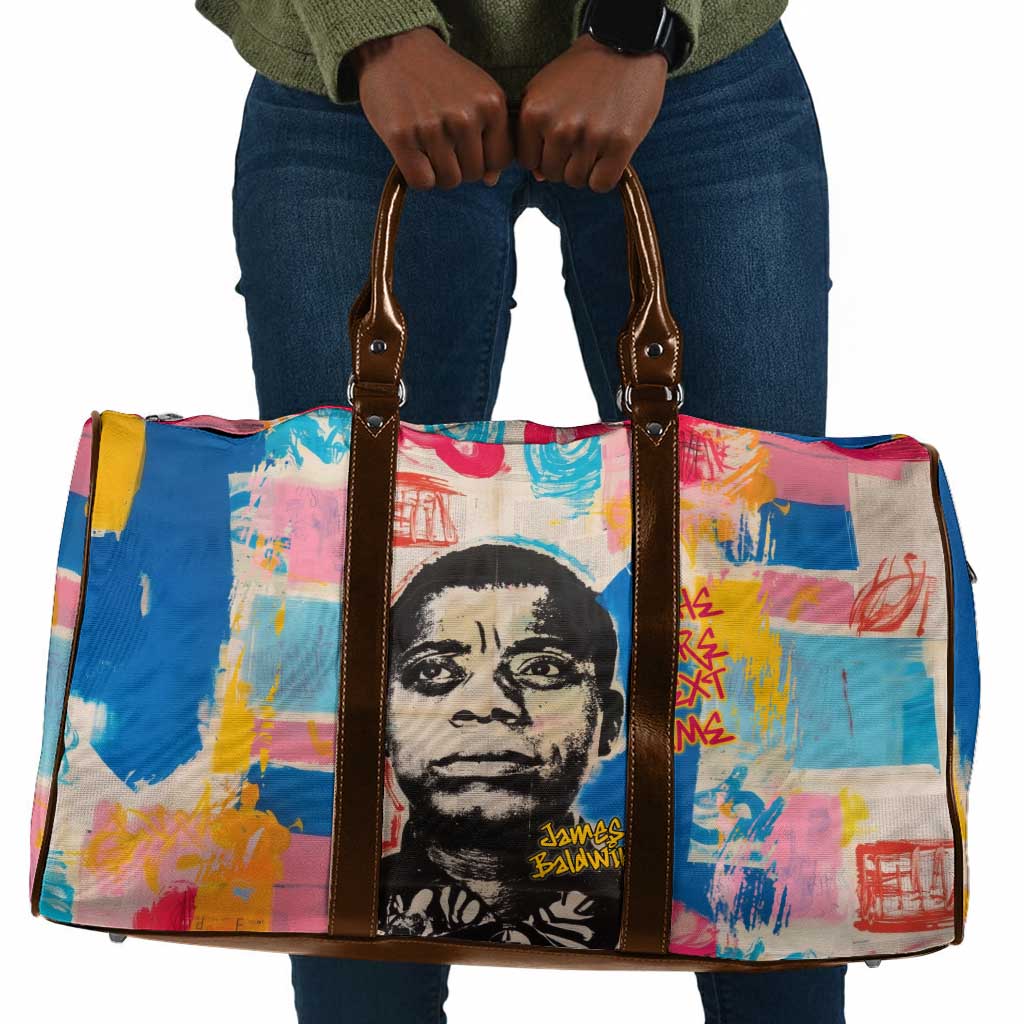 James Baldwin Travel Bag Colorful Graffiti Style Portrait The Fire Next Time Text Bold Civil Rights Tribute - Wonder Print Shop