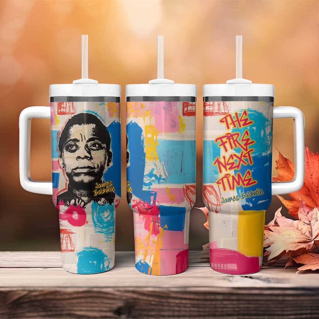 James Baldwin Tumbler With Handle Colorful Graffiti Style Portrait The Fire Next Time Text Bold Civil Rights Tribute - Wonder Print Shop