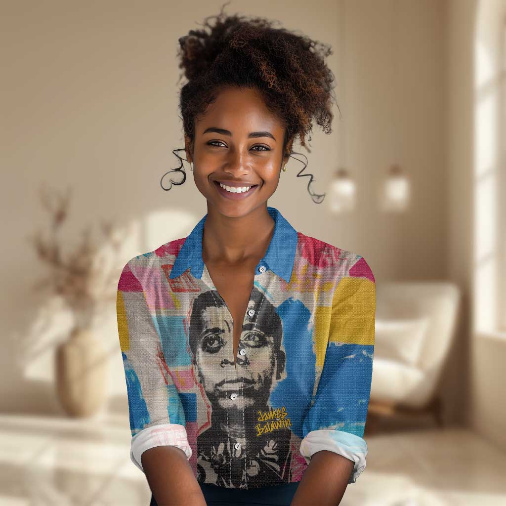 James Baldwin Women Casual Shirt Colorful Graffiti Style Portrait The Fire Next Time Text Bold Civil Rights Tribute - Wonder Print Shop
