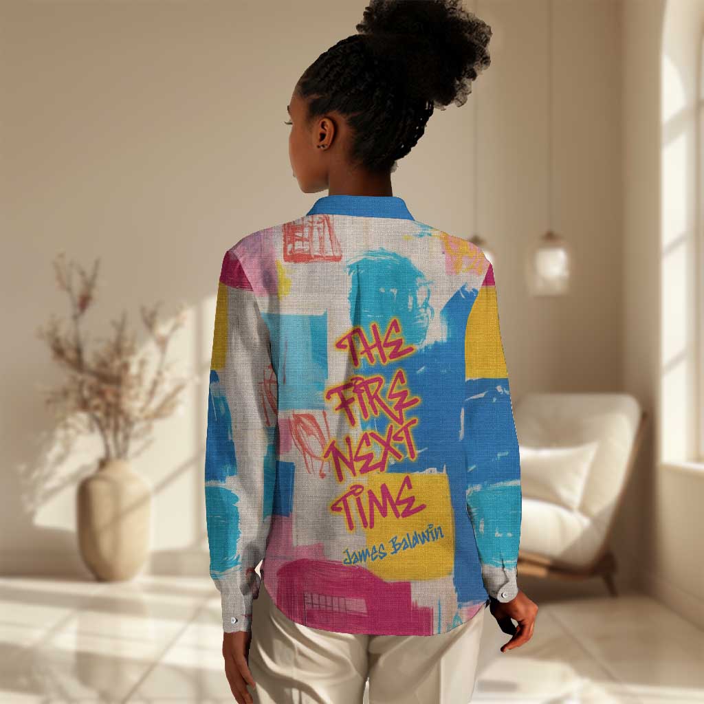 James Baldwin Women Casual Shirt Colorful Graffiti Style Portrait The Fire Next Time Text Bold Civil Rights Tribute - Wonder Print Shop