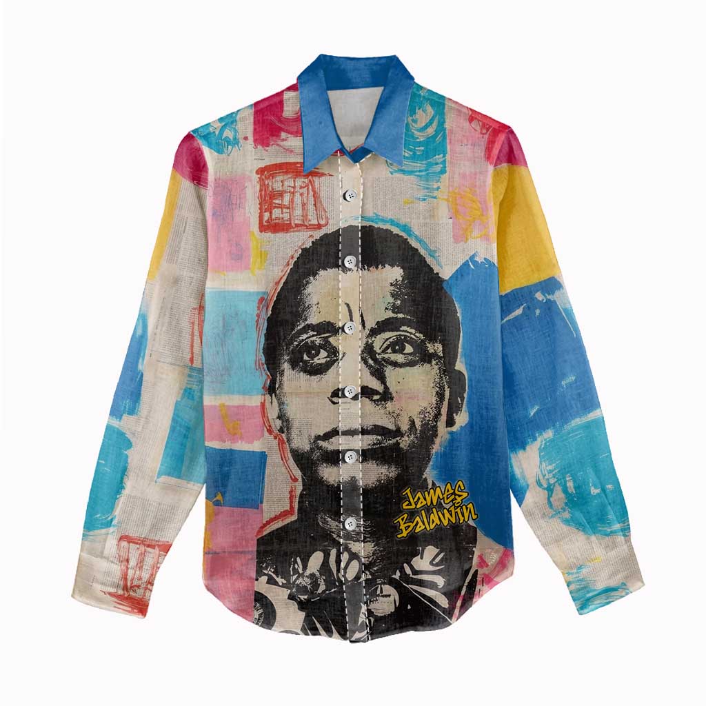 James Baldwin Women Casual Shirt Colorful Graffiti Style Portrait The Fire Next Time Text Bold Civil Rights Tribute - Wonder Print Shop