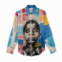James Baldwin Women Casual Shirt Colorful Graffiti Style Portrait The Fire Next Time Text Bold Civil Rights Tribute - Wonder Print Shop