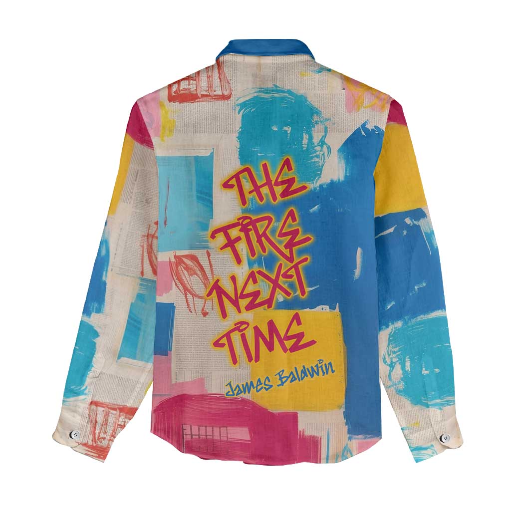 James Baldwin Women Casual Shirt Colorful Graffiti Style Portrait The Fire Next Time Text Bold Civil Rights Tribute - Wonder Print Shop