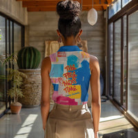 James Baldwin Women Sleeveless Polo Shirt Colorful Graffiti Style Portrait The Fire Next Time Text Bold Civil Rights Tribute - Wonder Print Shop