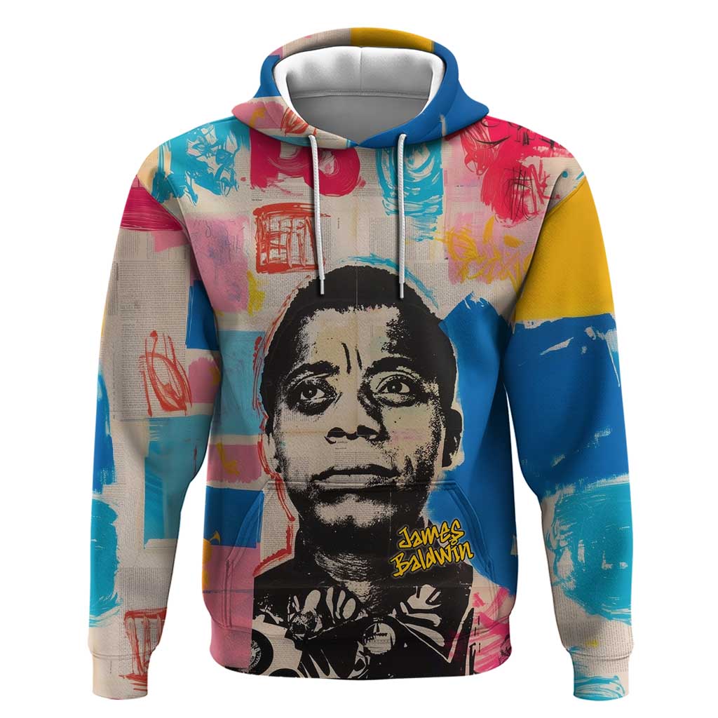 James Baldwin Zip Hoodie Colorful Graffiti Style Portrait The Fire Next Time Text Bold Civil Rights Tribute - Wonder Print Shop