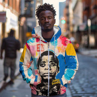 James Baldwin Zip Hoodie Colorful Graffiti Style Portrait The Fire Next Time Text Bold Civil Rights Tribute - Wonder Print Shop