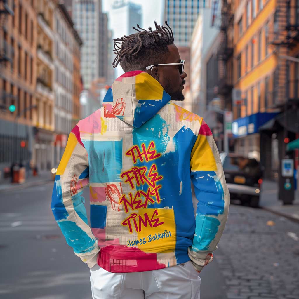James Baldwin Zip Hoodie Colorful Graffiti Style Portrait The Fire Next Time Text Bold Civil Rights Tribute - Wonder Print Shop