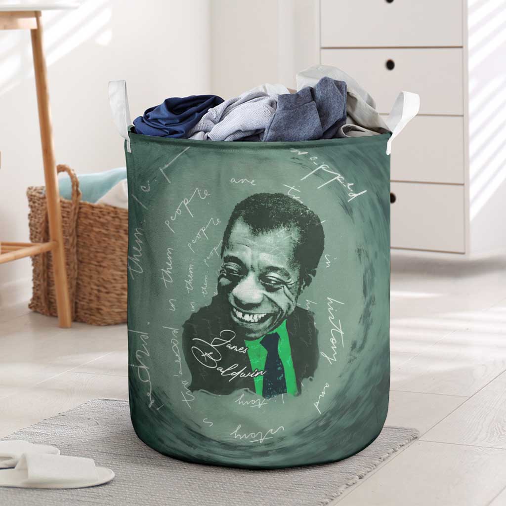James Baldwin Laundry Basket Green Handwritten Script Design Smiling Portrait Civil Rights and Literature - Wonder Print Shop