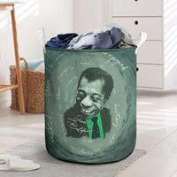 James Baldwin Laundry Basket Green Handwritten Script Design Smiling Portrait Civil Rights and Literature - Wonder Print Shop