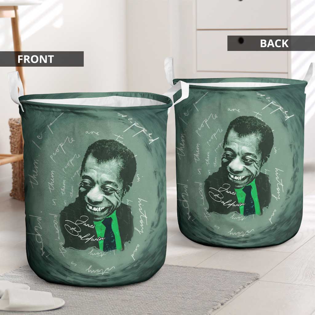 James Baldwin Laundry Basket Green Handwritten Script Design Smiling Portrait Civil Rights and Literature - Wonder Print Shop