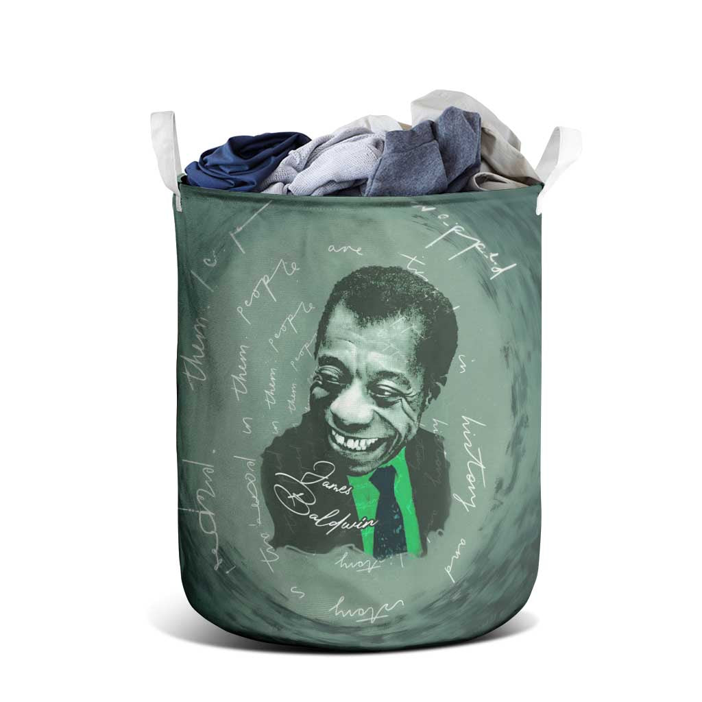 James Baldwin Laundry Basket Green Handwritten Script Design Smiling Portrait Civil Rights and Literature - Wonder Print Shop
