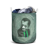 James Baldwin Laundry Basket Green Handwritten Script Design Smiling Portrait Civil Rights and Literature - Wonder Print Shop