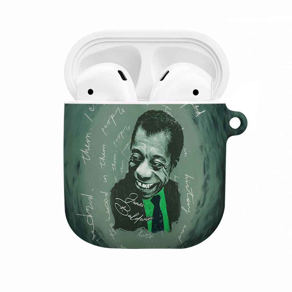 James Baldwin AirPods Case Green Handwritten Script Design Smiling Portrait Civil Rights and Literature - Wonder Print Shop