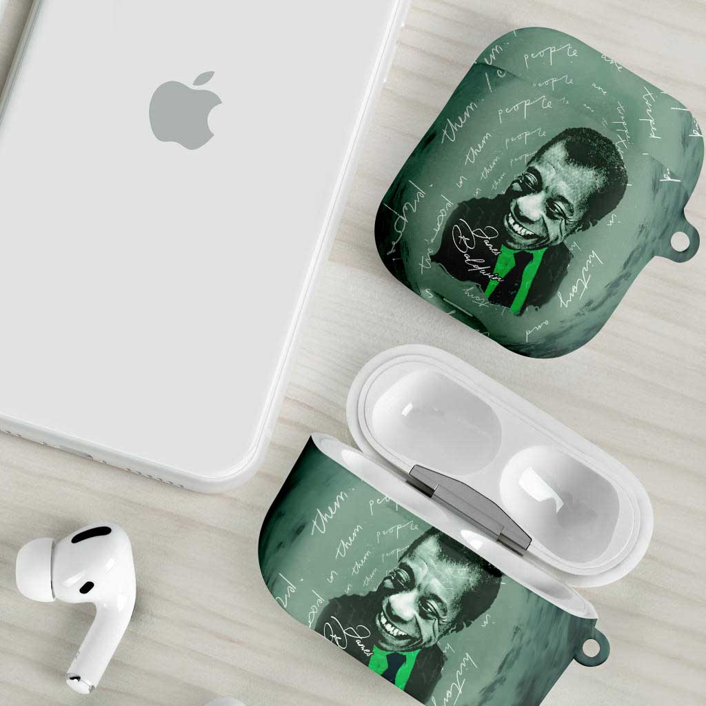 James Baldwin AirPods Case Green Handwritten Script Design Smiling Portrait Civil Rights and Literature - Wonder Print Shop