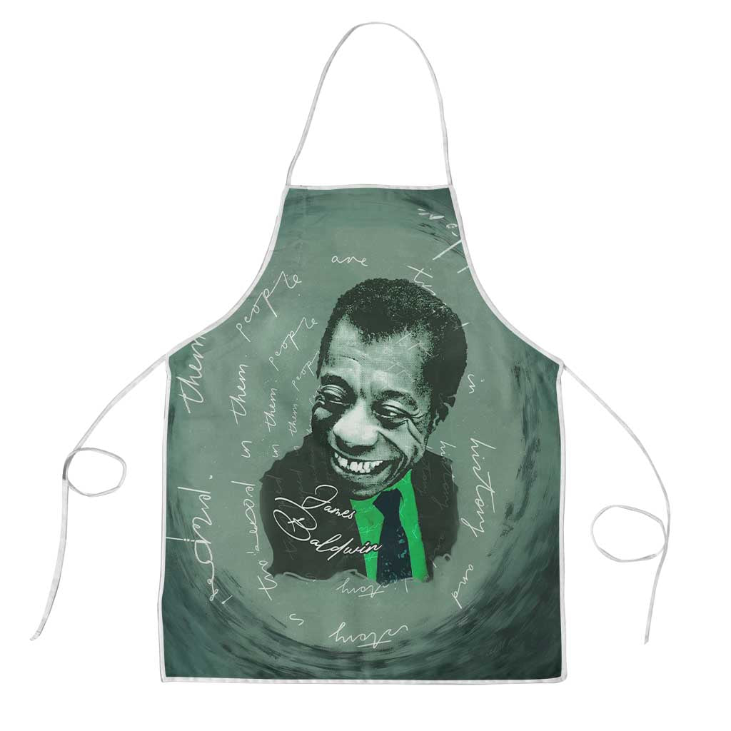 James Baldwin Apron Green Handwritten Script Design Smiling Portrait Civil Rights and Literature - Wonder Print Shop