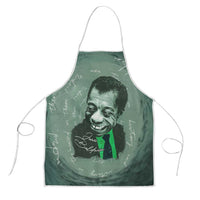 James Baldwin Apron Green Handwritten Script Design Smiling Portrait Civil Rights and Literature - Wonder Print Shop