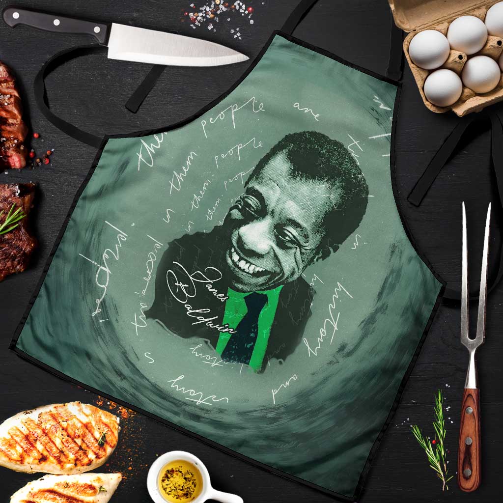 James Baldwin Apron Green Handwritten Script Design Smiling Portrait Civil Rights and Literature - Wonder Print Shop