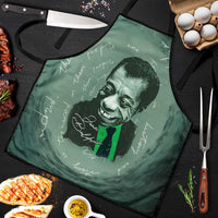 James Baldwin Apron Green Handwritten Script Design Smiling Portrait Civil Rights and Literature - Wonder Print Shop