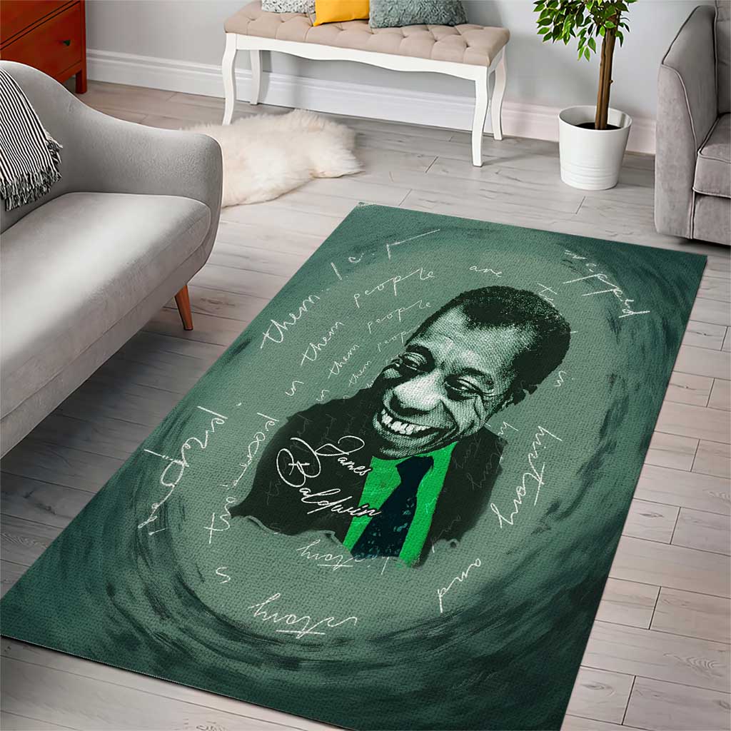 James Baldwin Area Rug Green Handwritten Script Design Smiling Portrait Civil Rights and Literature - Wonder Print Shop