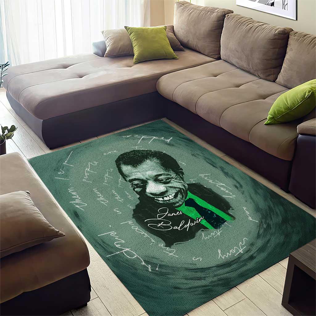 James Baldwin Area Rug Green Handwritten Script Design Smiling Portrait Civil Rights and Literature - Wonder Print Shop