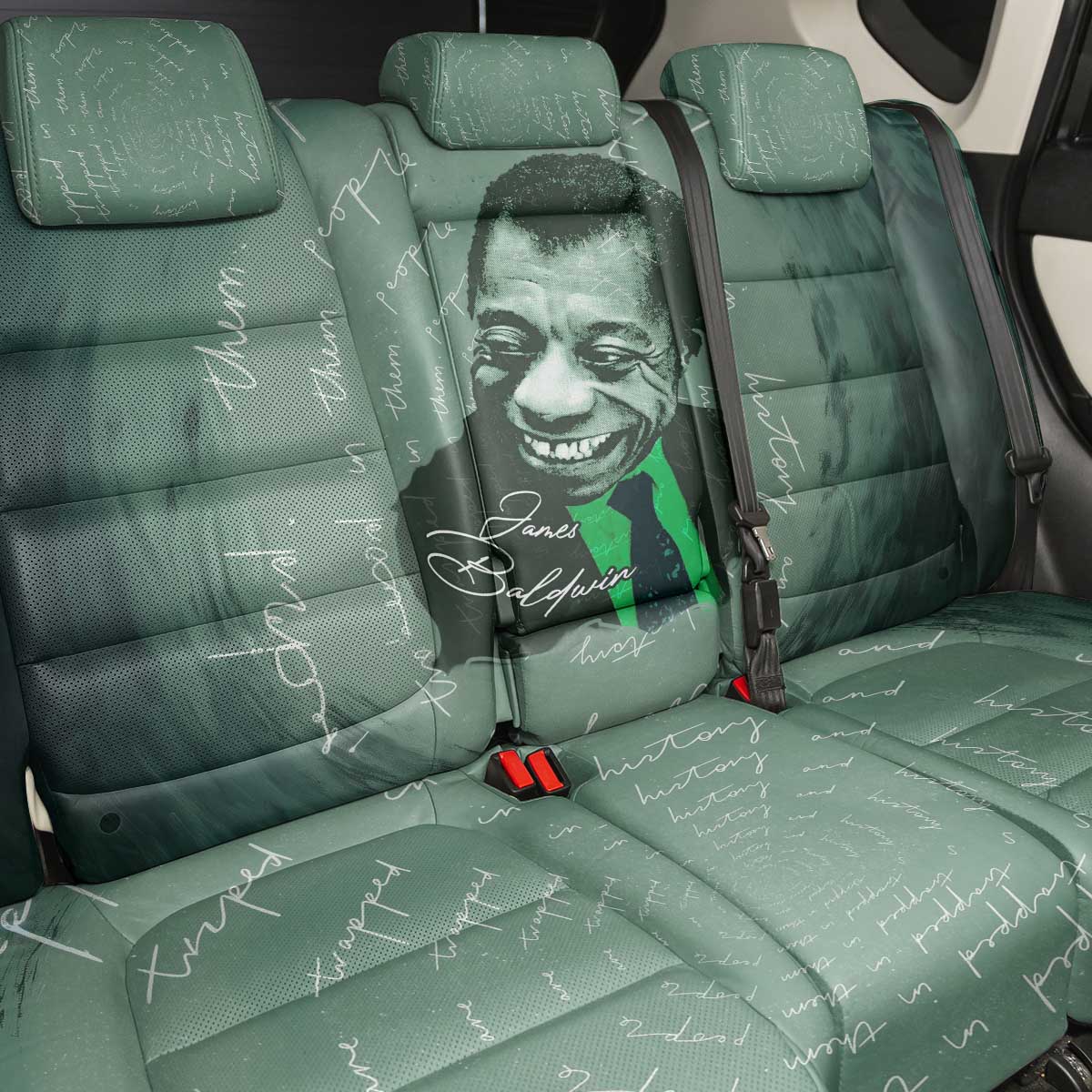 James Baldwin Back Car Seat Cover Green Handwritten Script Design Smiling Portrait Civil Rights and Literature - Wonder Print Shop