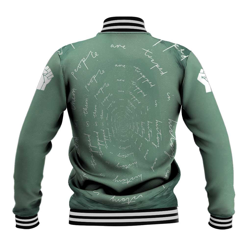 James Baldwin Baseball Jacket Green Handwritten Script Design Smiling Portrait Civil Rights and Literature - Wonder Print Shop