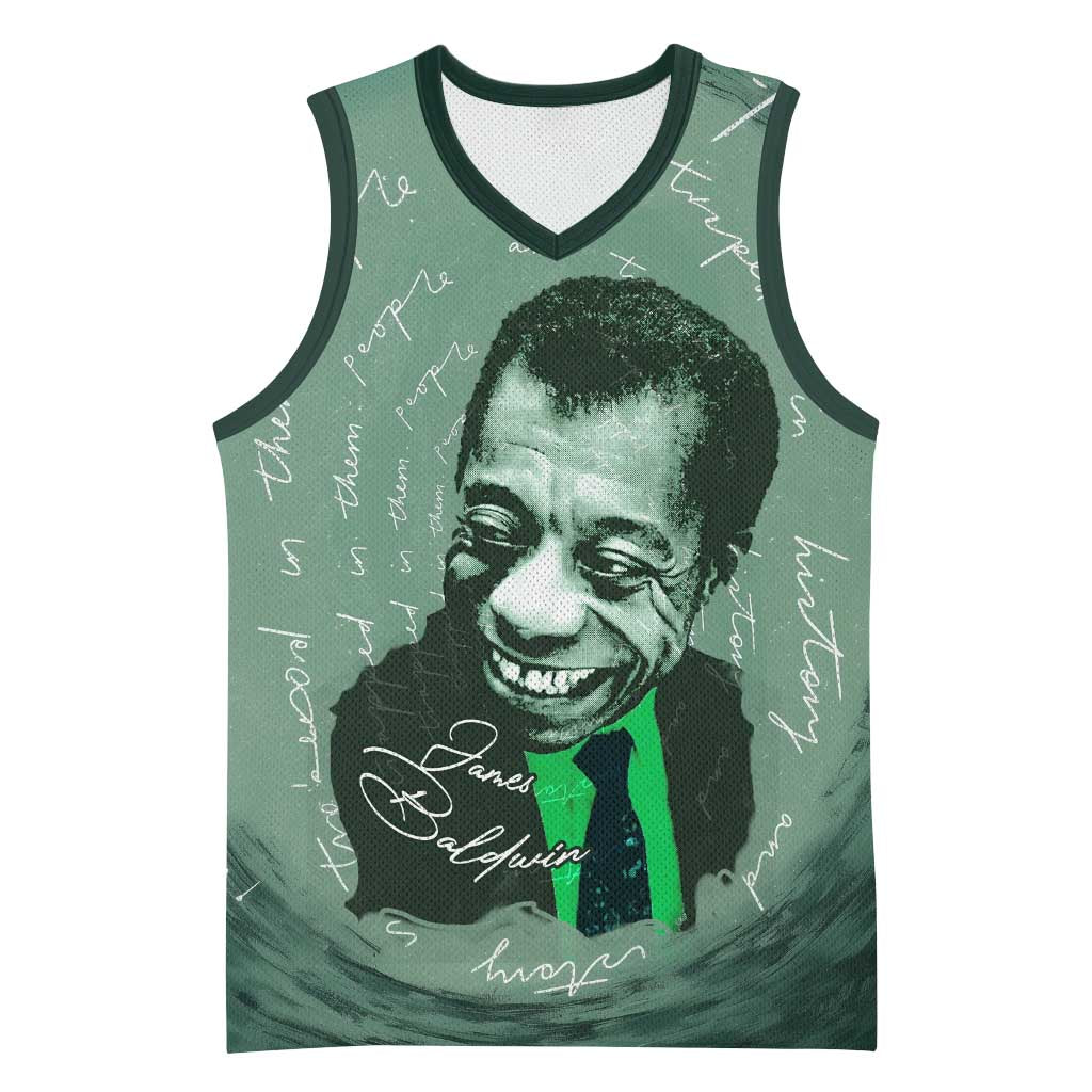 James Baldwin Basketball Jersey Green Handwritten Script Design Smiling Portrait Civil Rights and Literature - Wonder Print Shop