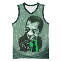 James Baldwin Basketball Jersey Green Handwritten Script Design Smiling Portrait Civil Rights and Literature - Wonder Print Shop