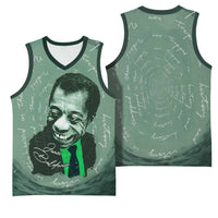 James Baldwin Basketball Jersey Green Handwritten Script Design Smiling Portrait Civil Rights and Literature - Wonder Print Shop