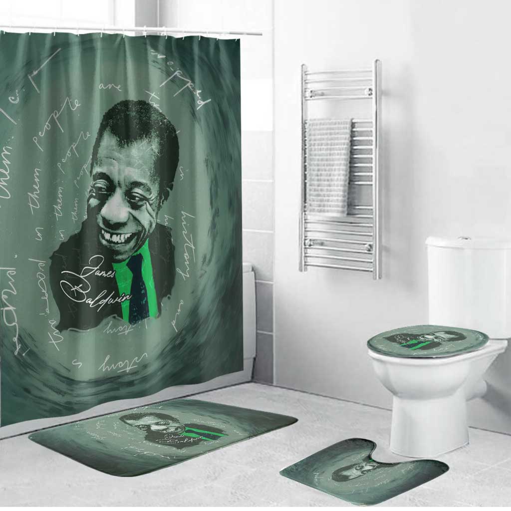 James Baldwin Bathroom Set Green Handwritten Script Design Smiling Portrait Civil Rights and Literature - Wonder Print Shop