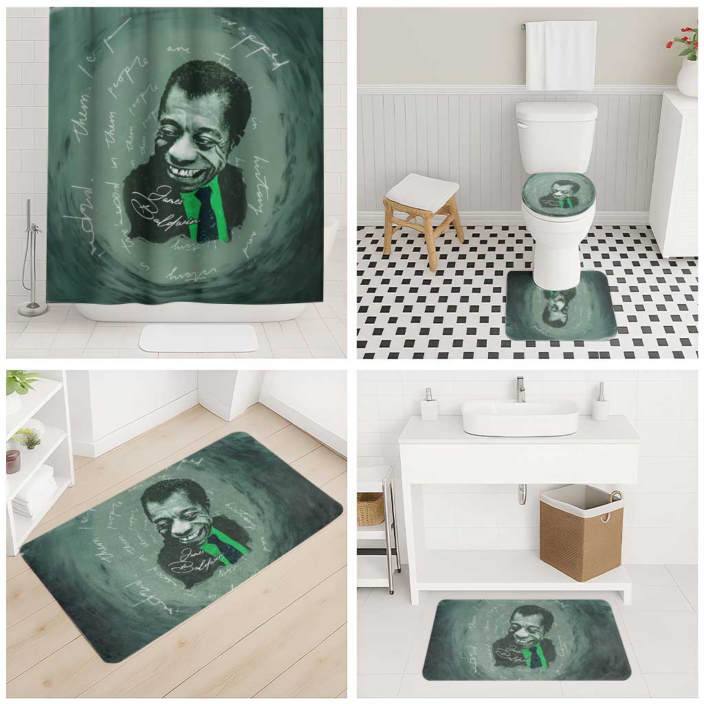 James Baldwin Bathroom Set Green Handwritten Script Design Smiling Portrait Civil Rights and Literature - Wonder Print Shop