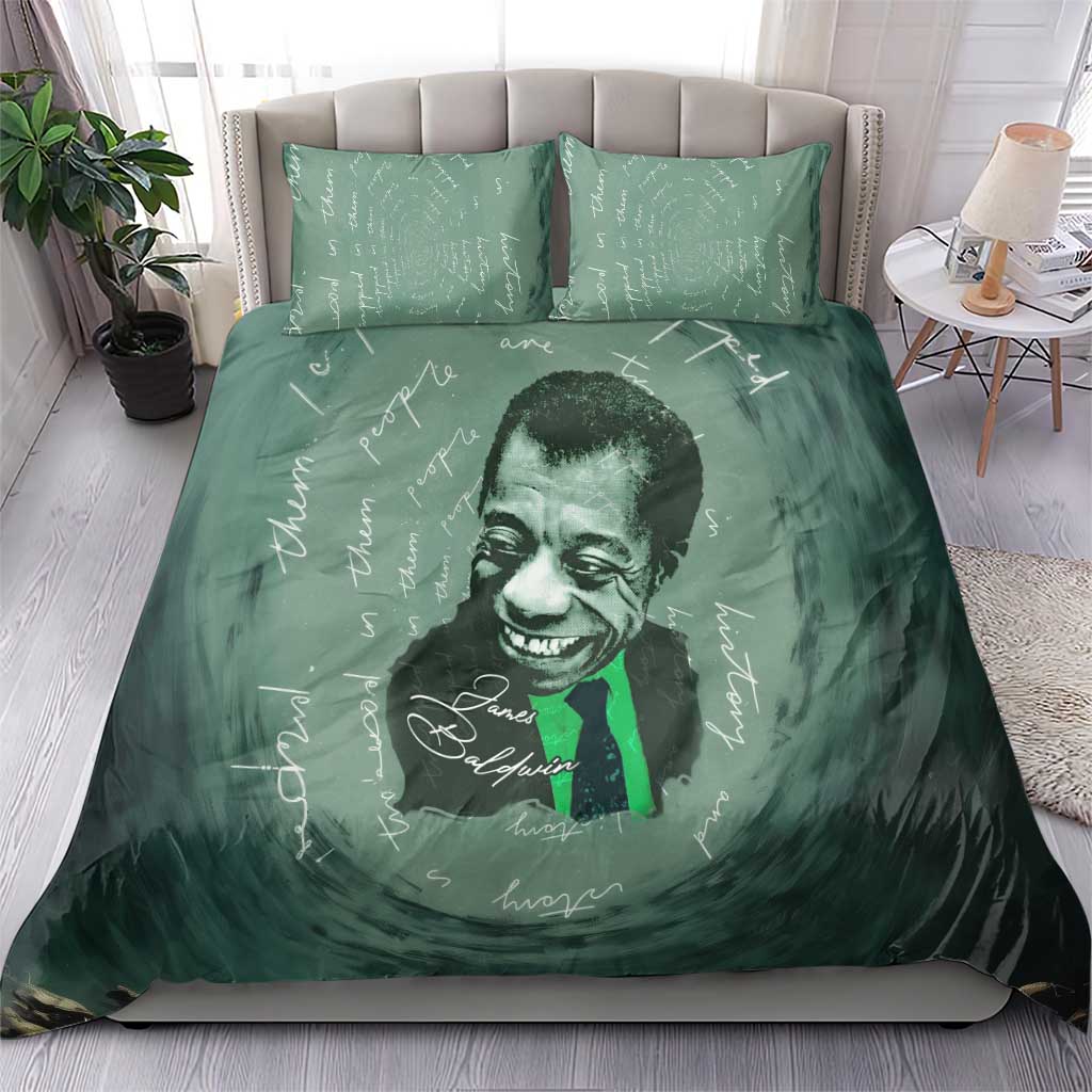 James Baldwin Bedding Set Green Handwritten Script Design Smiling Portrait Civil Rights and Literature - Wonder Print Shop