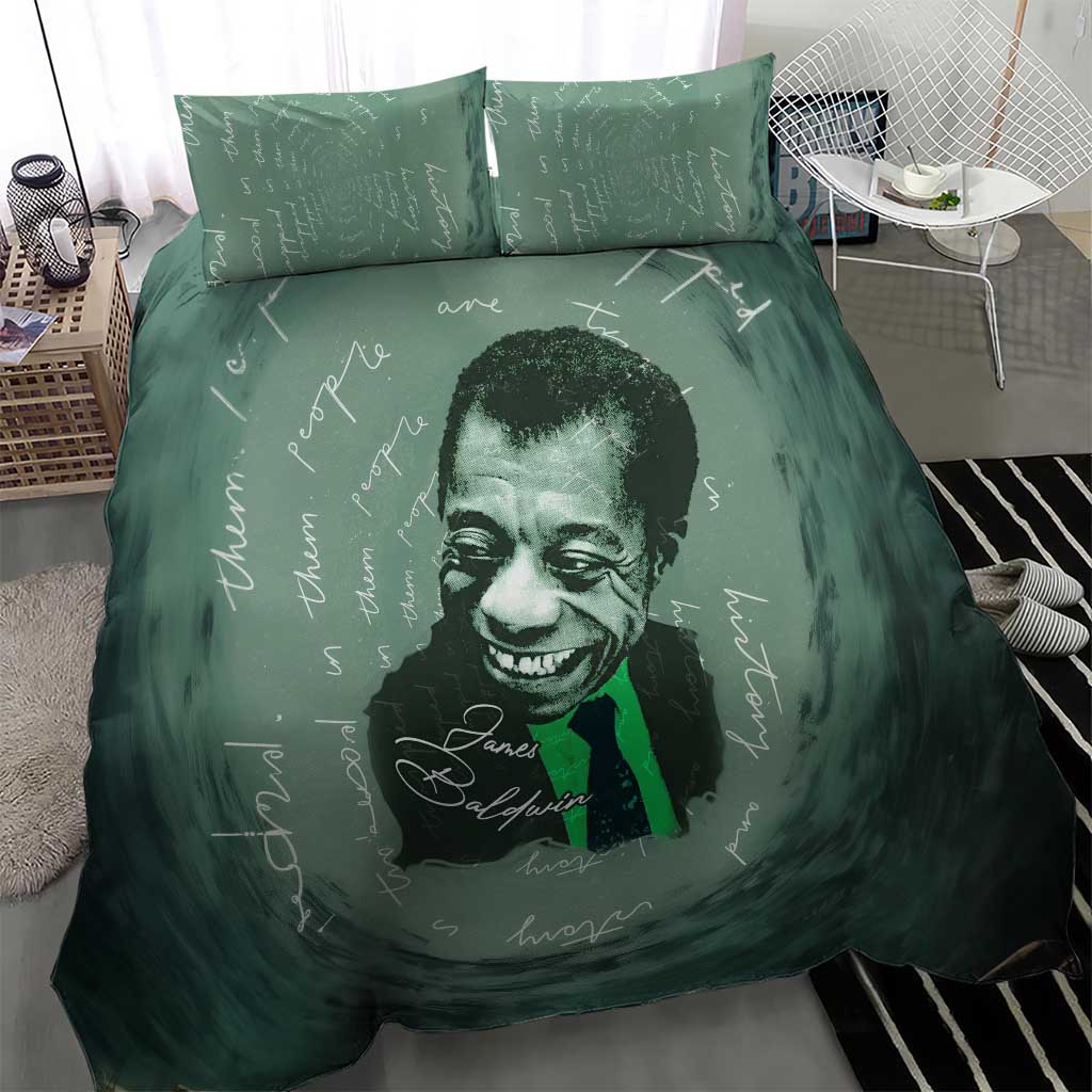 James Baldwin Bedding Set Green Handwritten Script Design Smiling Portrait Civil Rights and Literature - Wonder Print Shop