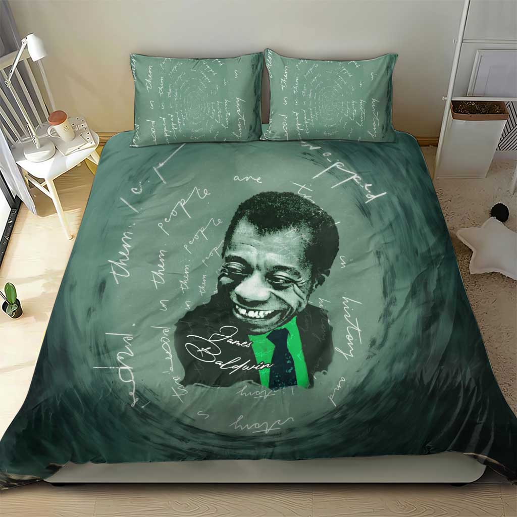 James Baldwin Bedding Set Green Handwritten Script Design Smiling Portrait Civil Rights and Literature - Wonder Print Shop