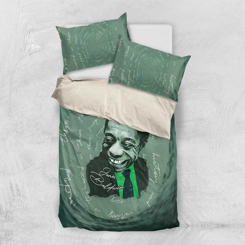 James Baldwin Bedding Set Green Handwritten Script Design Smiling Portrait Civil Rights and Literature - Wonder Print Shop